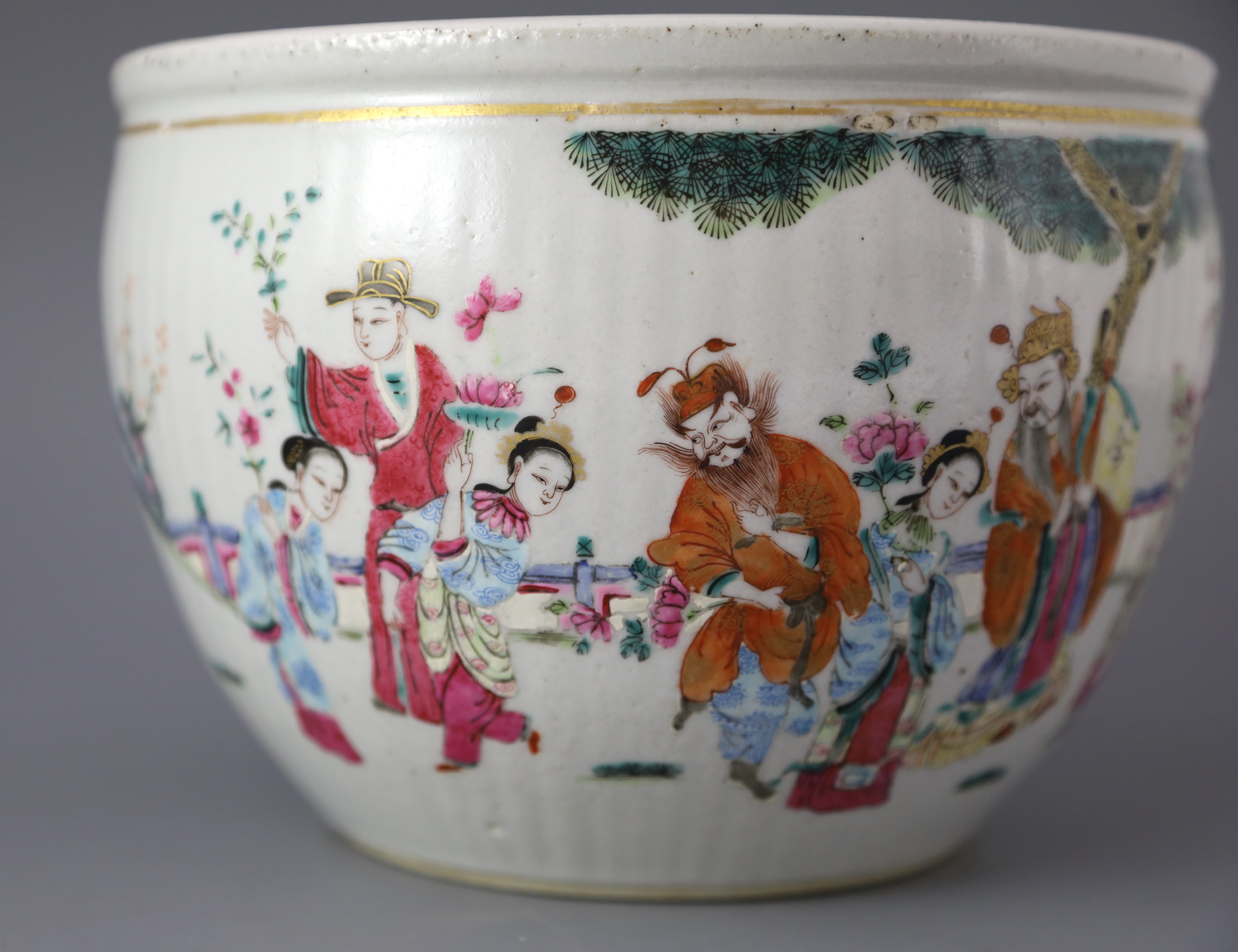 A Chinese famille rose immortals jardiniere, 19th century, 22cm diameter